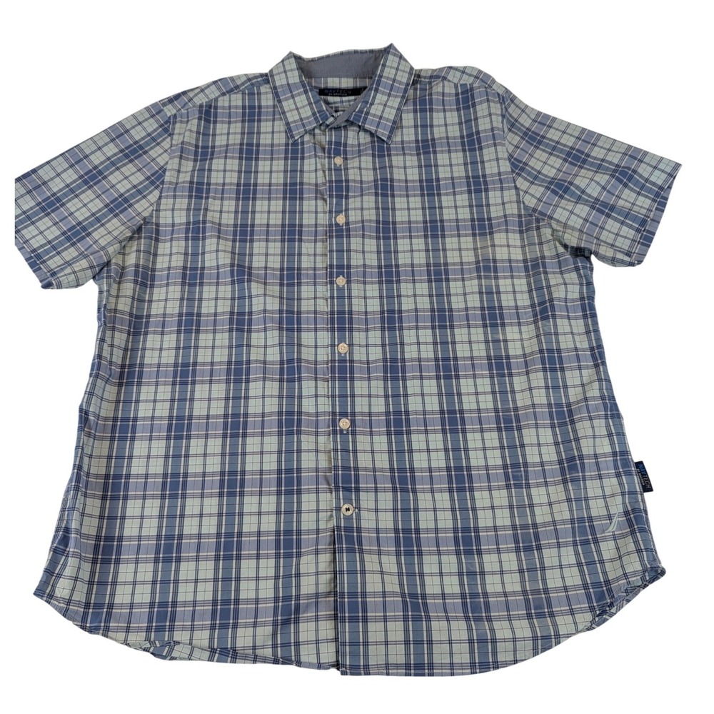 NAUTICA NAVTECH Mens XL Blue Plaid Short Sleeve Button Down Shirt Quick Dry Dad